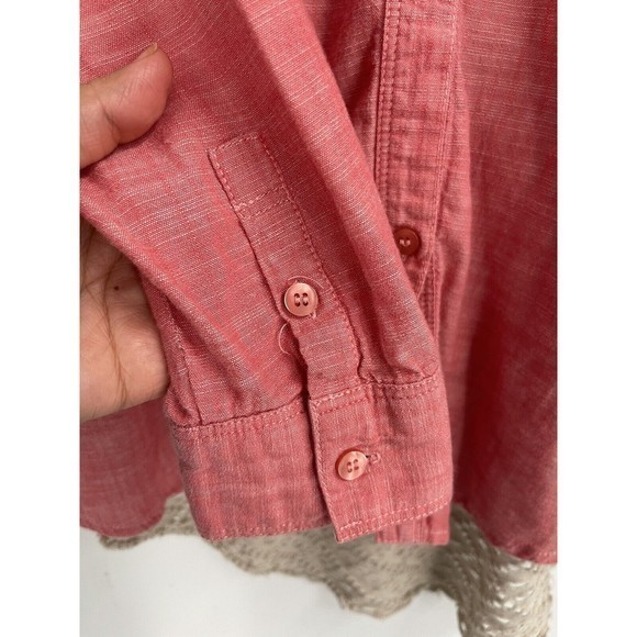 Free People Shirt Womens Small Salmon Pink Button Down With Crochet Lace Back - Picture 4 of 8